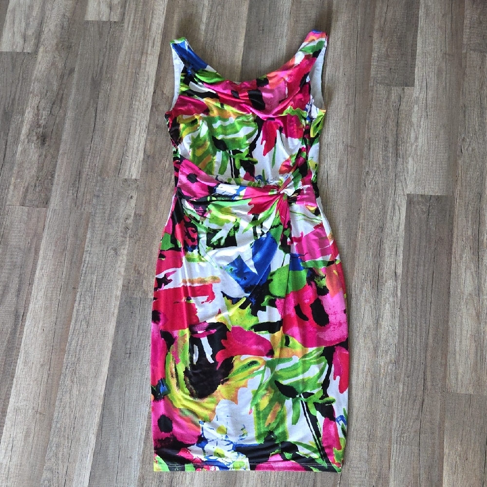Ralph Lauren Multicolor Floral Print Fitted Midi Dress